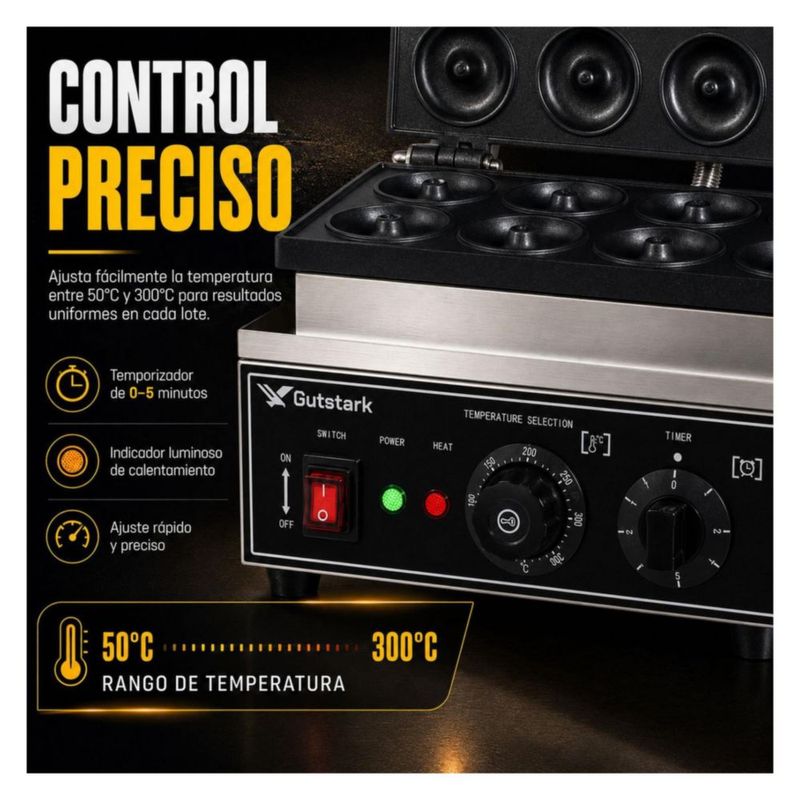 Maquina Donas 12 Piezas Gutstark Industrial Comercial Temperatura Regulable Profesional Negocio Cocina Rapida Antiadherente Resistente Produccion Masa
