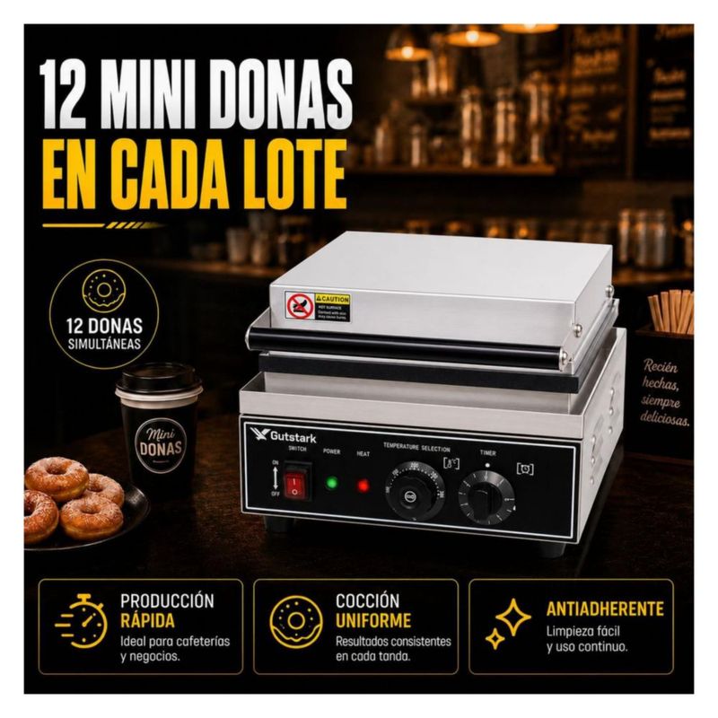 Maquina Donas 12 Piezas Gutstark Industrial Comercial Temperatura Regulable Profesional Negocio Cocina Rapida Antiadherente Resistente Produccion Masa