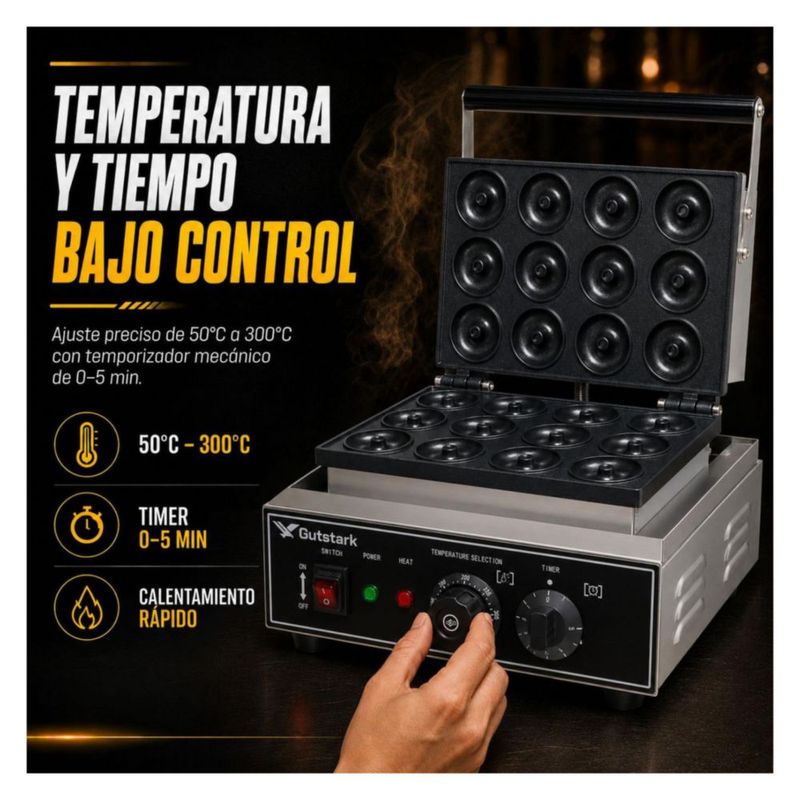 Maquina Donas 12 Piezas Gutstark Industrial Comercial Temperatura Regulable Profesional Negocio Cocina Rapida Antiadherente Resistente Produccion Masa