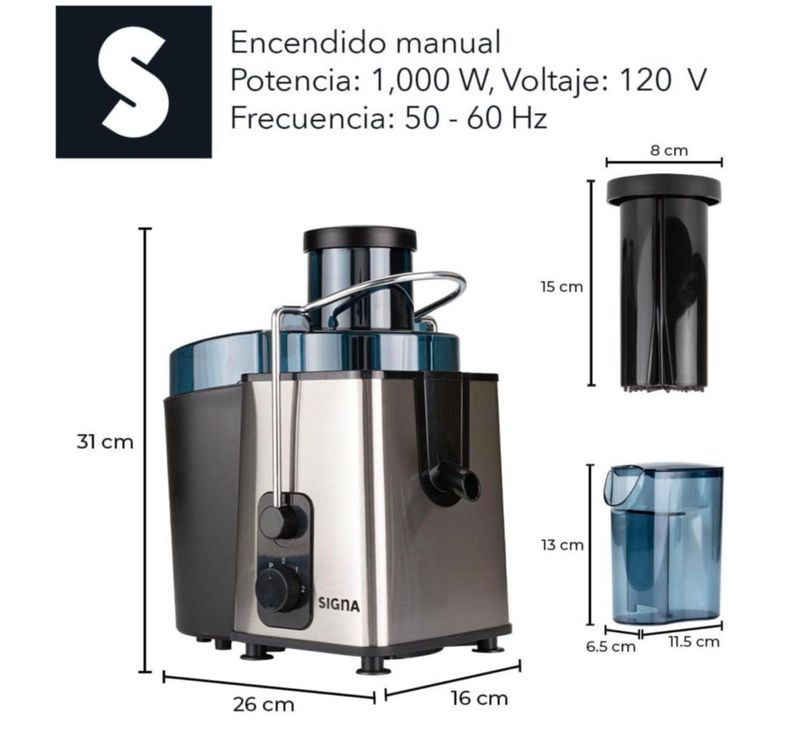 SIGNA Extractor de Jugos Máquina de Jugo Exprimidor Centrífugo para Frutas y Verduras con 2 Modos de Velocidad Jugo Rápido Alto