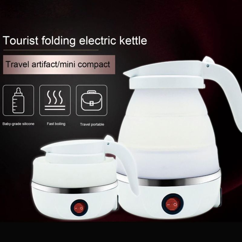 Hervidor de Agua Plegable de Silicona Portátil, Hervidor Eléctrico de 400W para Viajes Domésticos (WHITE)