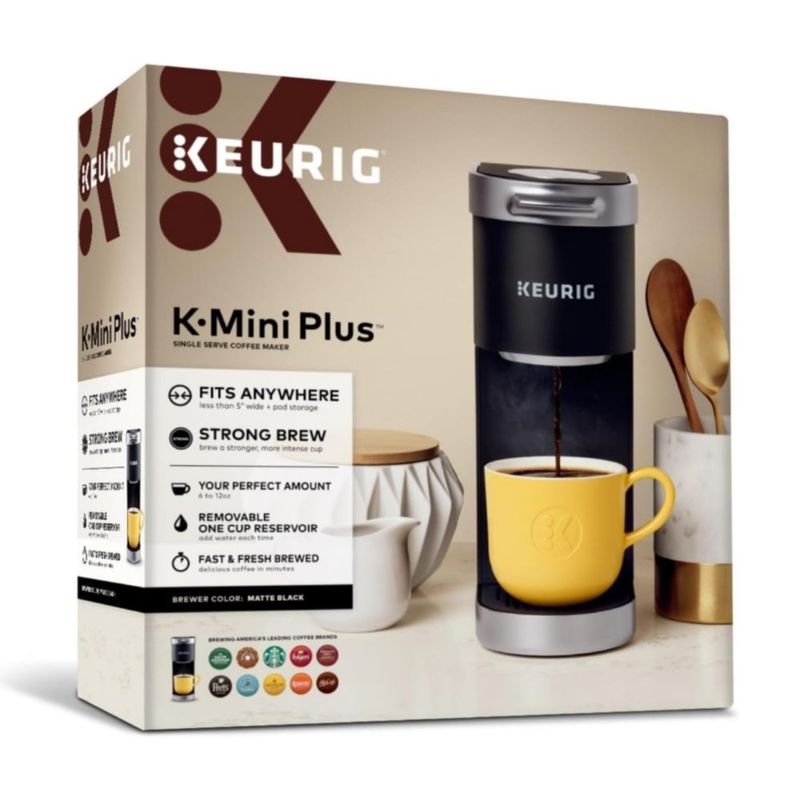 Keurig K-Mini Plus - Cafetera de una sola porción para cápsulas K-Cup, para tazas de 6 a 12 onzas, con almacenamiento para cápsulas K-Cup - Negro Mate