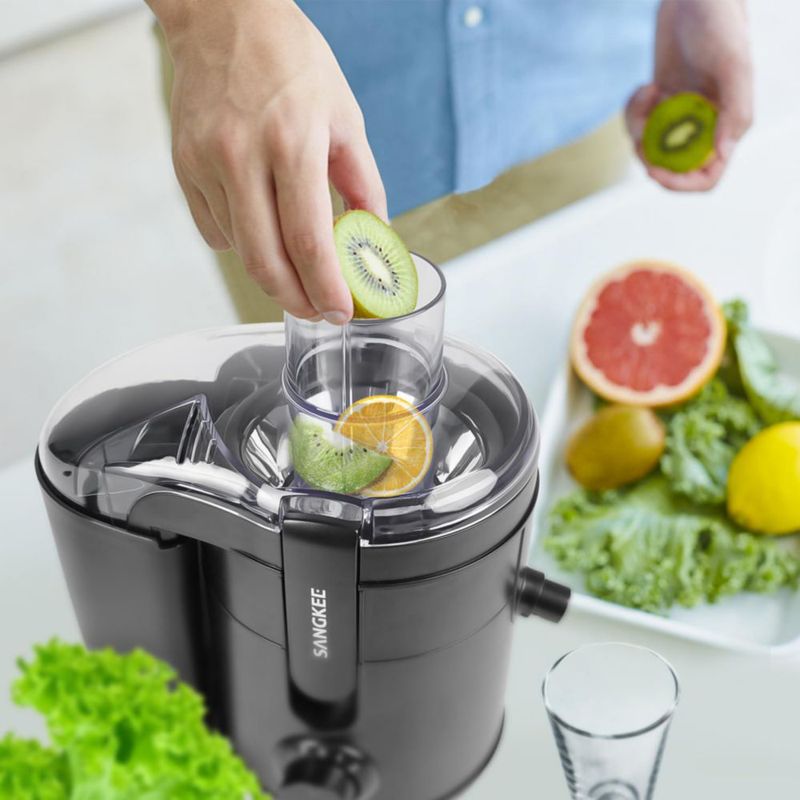 SANGKEE Extractor de Jugos, 2 Modos Velocidad Extractores de Exprimidores Eléctricos 350W, Exprimidores Multiusos para verduras