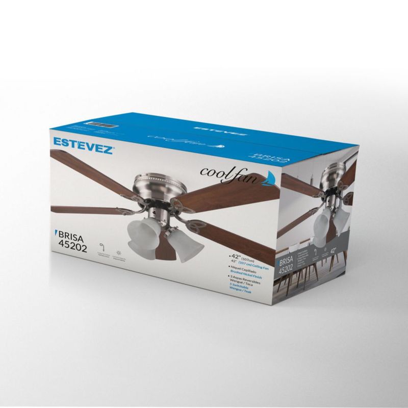 Coolfan Ventilador de Techo de Madera de 42 Pulgadas con Luz y 5 Aspas Reversibles con Control de Cadena, Modelo Brisa