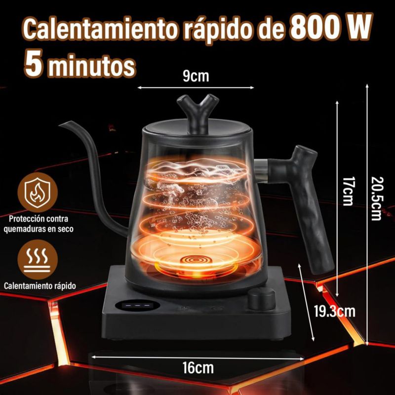 GALASALA Tetera Electrica de Cuello de Cisne de 1 L, Hervidor Agua Electrico de Acero Inoxidable 304, 800W de Calentamiento Rápi
