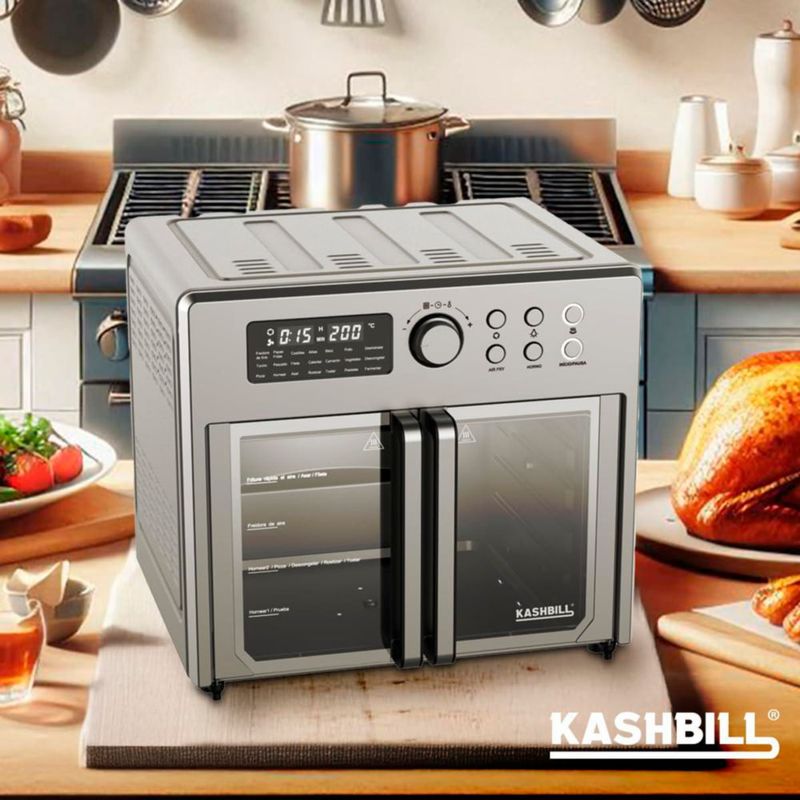Kashbill – Horno Eléctrico Con Air Fryer H10 Plateado, Puerta Francesa, Horno Freidora De Aire Para Panadería Y Repostería, Conv