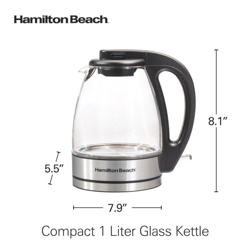 Hamilton Beach Compact, Tetera Eléctrica De Vidrio Unisex Adulto, Negro (Black), 1 L