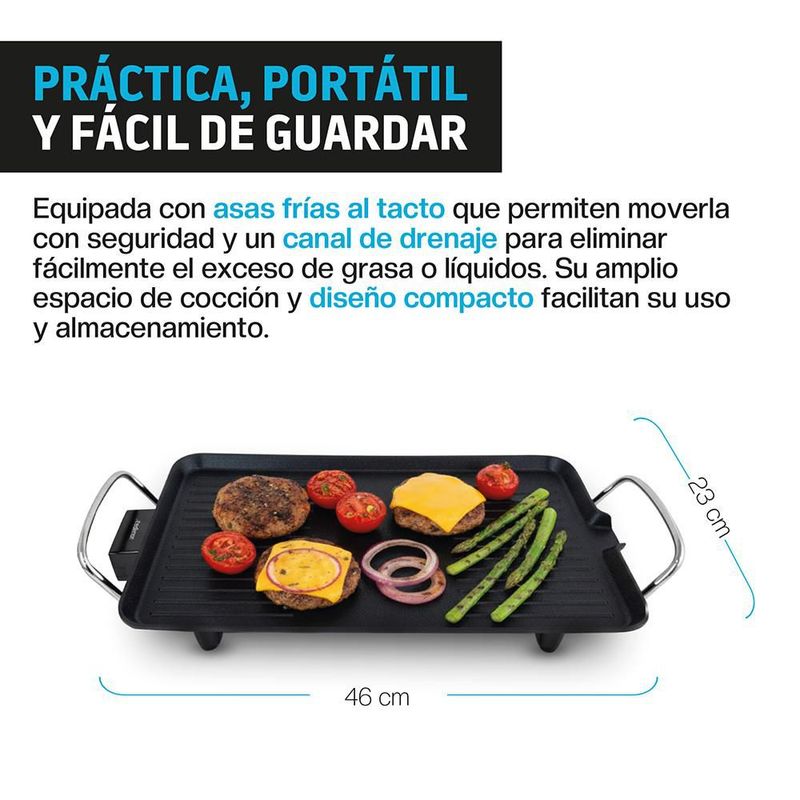 Parrilla Eléctrica para Cocinar con Superficie Antiadherente Extra Grande (46x23cm)