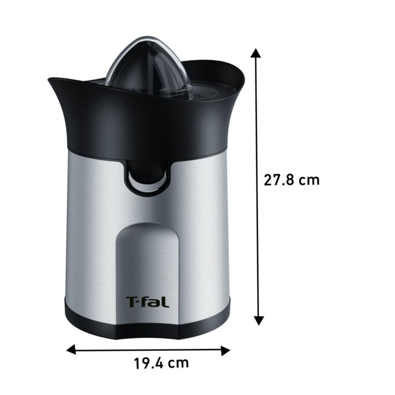 T-fal Exprimidor de Jugo Turbo Press cuenta con 2 Conos Removibles, sistema de servido directo, cuerpo de acero inoxidable, filt