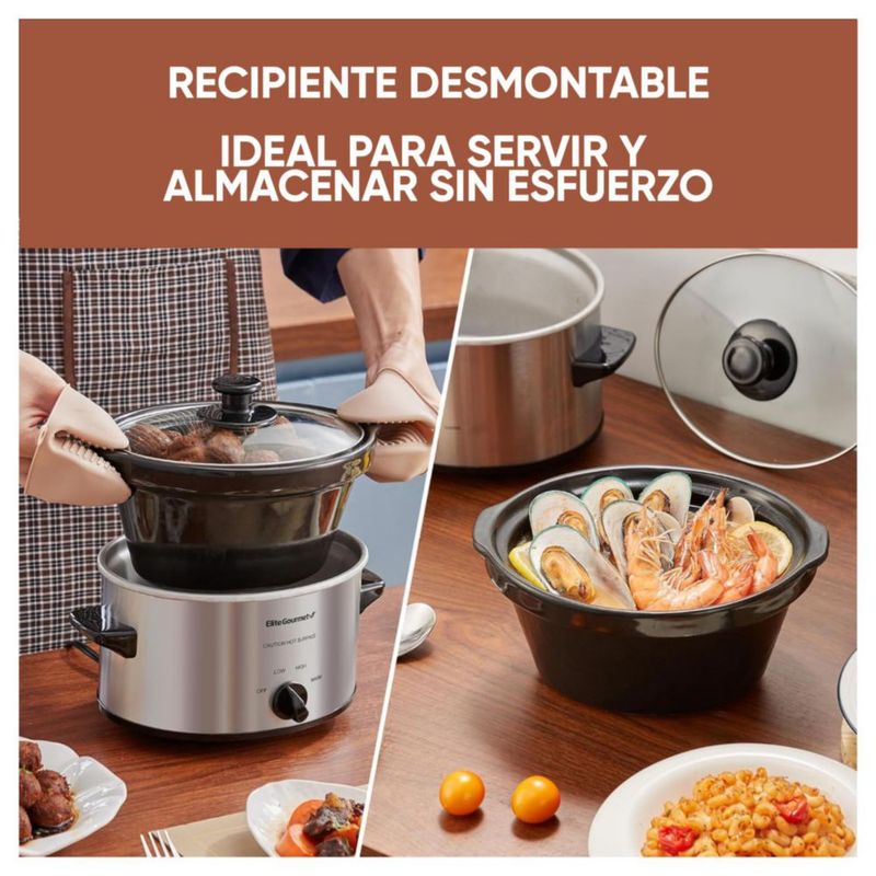 Elite Gourmet MST-275XS - Olla eléctrica de cocción lenta ovalada, temperatura ajustable, con tapa de vidrio apta para lavavajillas - Acero Inoxidable