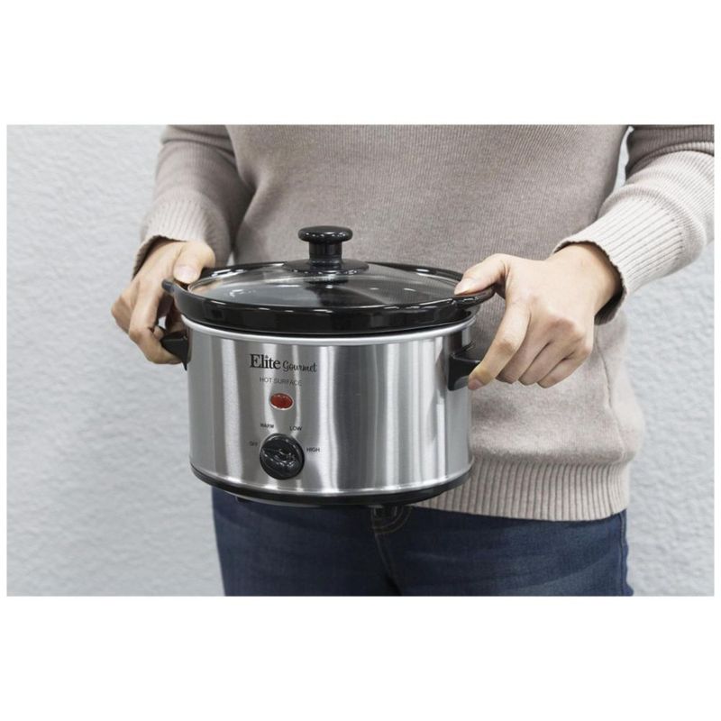 Elite Gourmet MST-275XS - Olla eléctrica de cocción lenta ovalada, temperatura ajustable, con tapa de vidrio apta para lavavajillas - Acero Inoxidable