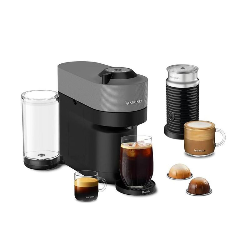 Cafetera Nespresso Vertuo Pop+ con espumador de leche, color gris oscuro