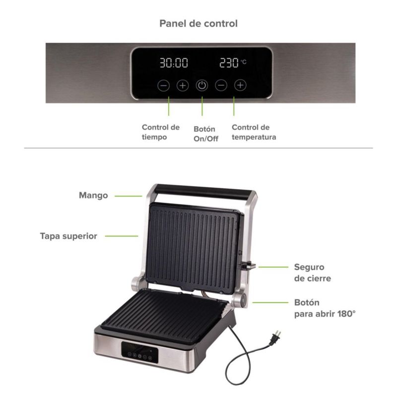 Parrilla grill 3 en 1 con placas intercambiables y apertura 180° AVERA GE01