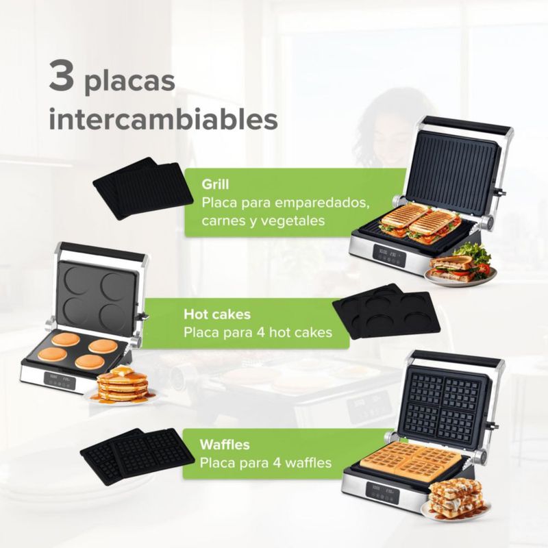 Parrilla grill 3 en 1 con placas intercambiables y apertura 180° AVERA GE01