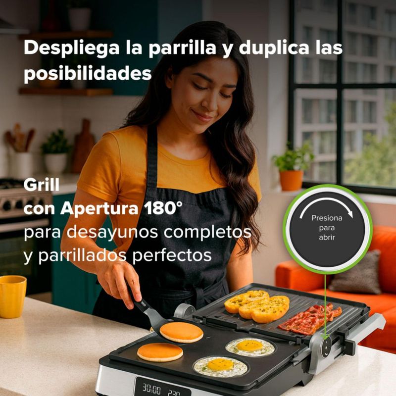 Parrilla grill 3 en 1 con placas intercambiables y apertura 180° AVERA GE01