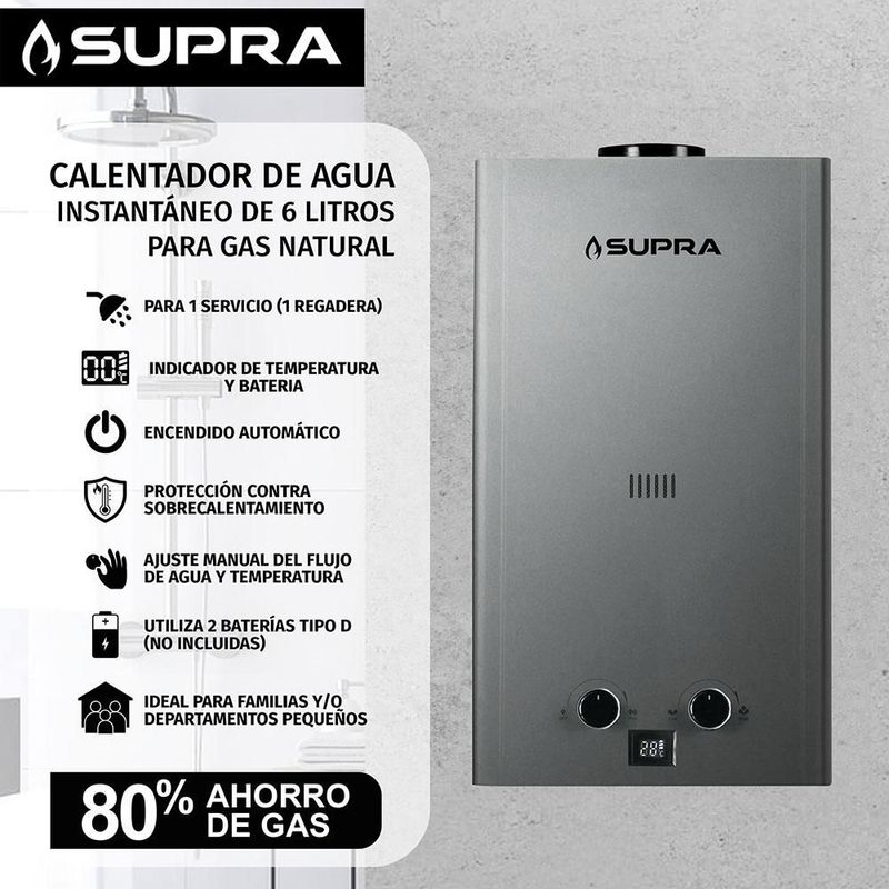 Calentador de agua SUPRA 6L Gas Natural