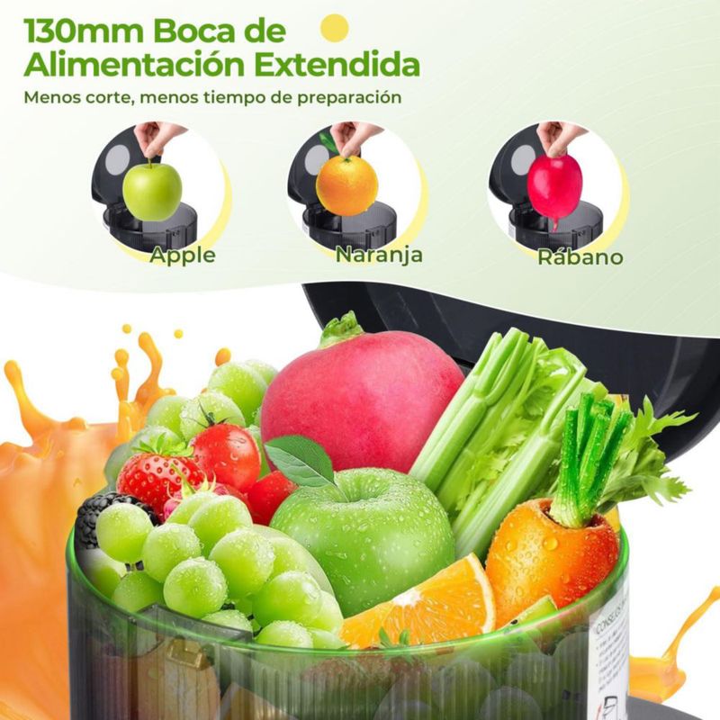 SANGKEE Extractor de Jugo Prensado en Frio, Tubo Alimentación 13cm, Expresador de Jugos Electrico, Apta Frutas/Verduras Enteras,