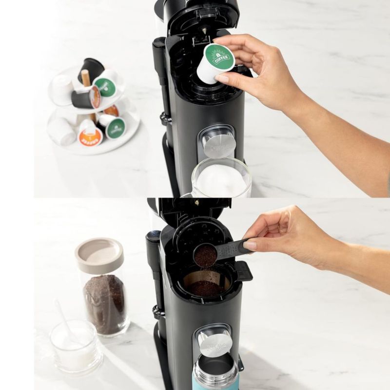 Ninja PB051 Cafetera de cápsulas y café molido - Compatible con cápsulas K-Cup, espumador de leche plegable, con depósito extraíble - Color Negro