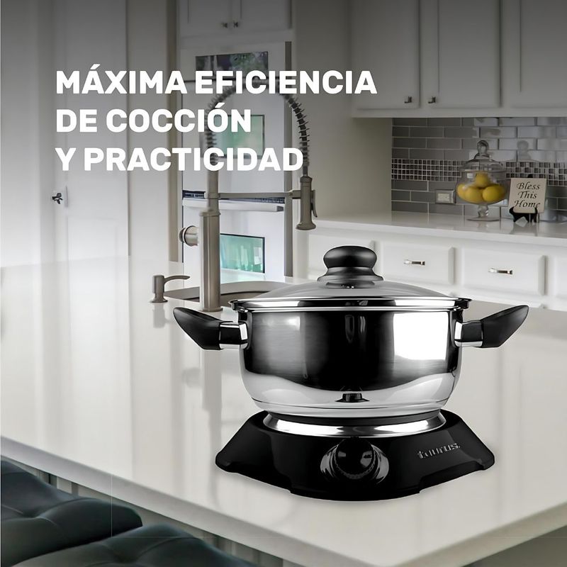 Parrilla eléctrica Taurus Helios con termostato, negro, parilla con disco de hierro fundido, compacta