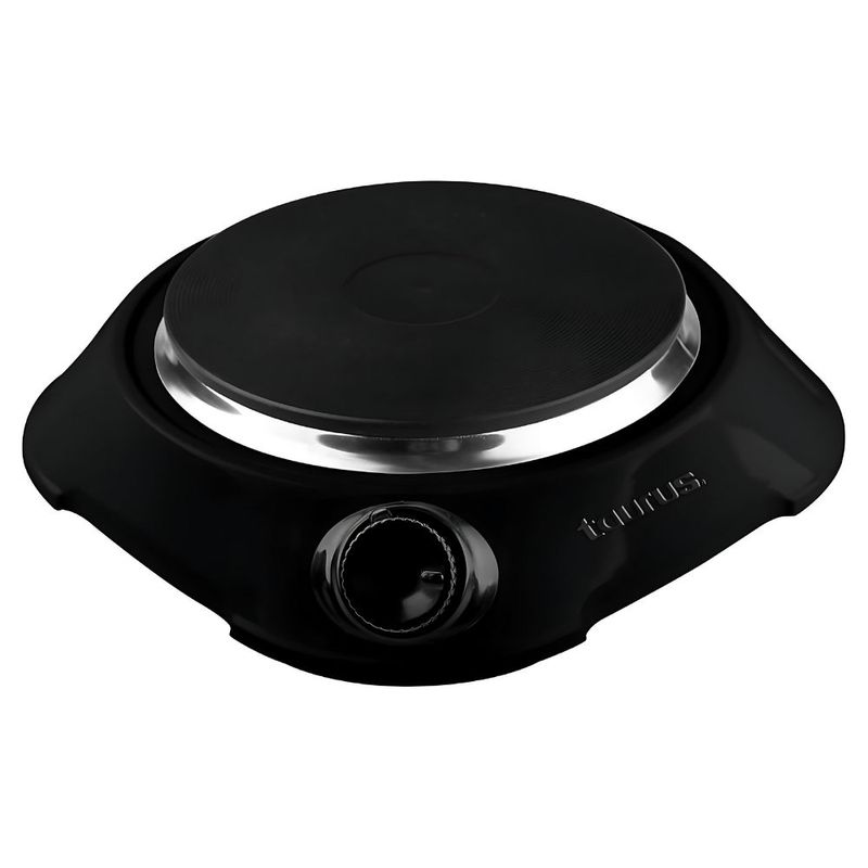 Parrilla eléctrica Taurus Helios con termostato, negro, parilla con disco de hierro fundido, compacta