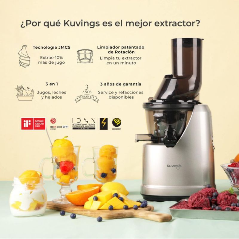 Extractor de Jugos Kuvings B1700 de Prensado en Frío Cold Press Silver