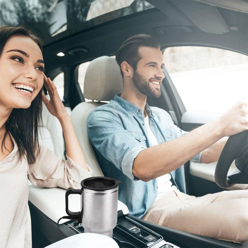 Tyenaza Hervidor Eléctrico para Coche, 12V 450 Ml Taza de Calefacción para Coche, Acero Inoxidable Portátil de Encendedor de Cig