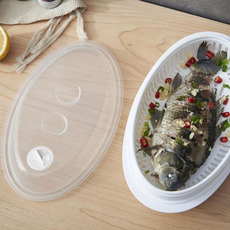 Luxshiny Vaporera Con Tapa Para Cocina Microondas Plato Vapor De Gran Capacidad Con Orificio De Ventilación Mango Ergonómico Par