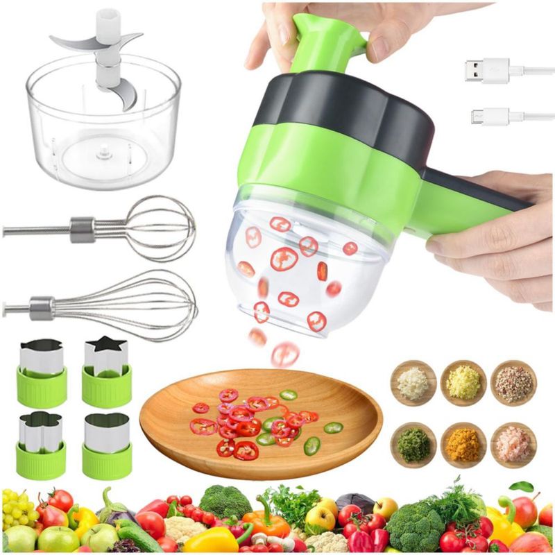 Cortador eléctrico de verduras 4 en 1, portátil, recargable, inalámbrico procesador de alimentos y picadora, rebanada de aliment