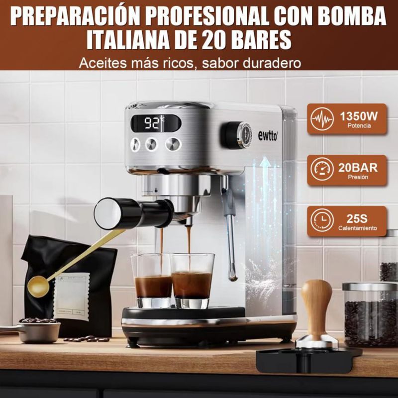 Cafetera Automática de Espresso, Cafetera Espresso y Cappuccino con Espumador de Leche, Pantalla Táctil Máquina de Café Profesio