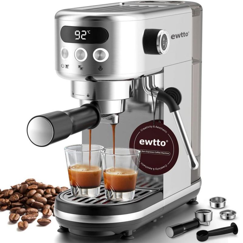 Cafetera Automática de Espresso, Cafetera Espresso y Cappuccino con Espumador de Leche, Pantalla Táctil Máquina de Café Profesio