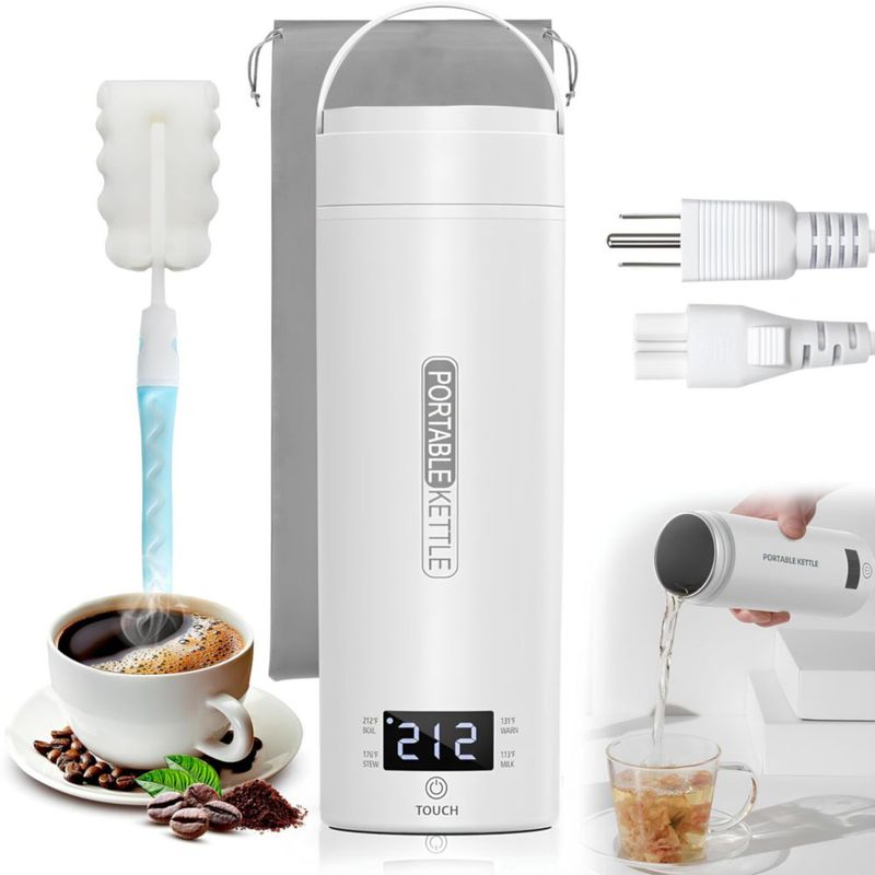 Hervidor de Agua Electrico Portatil,500ML Termo Electrico,Control de Temperatura NTC y Protección contra quemaduras en seco,Adec