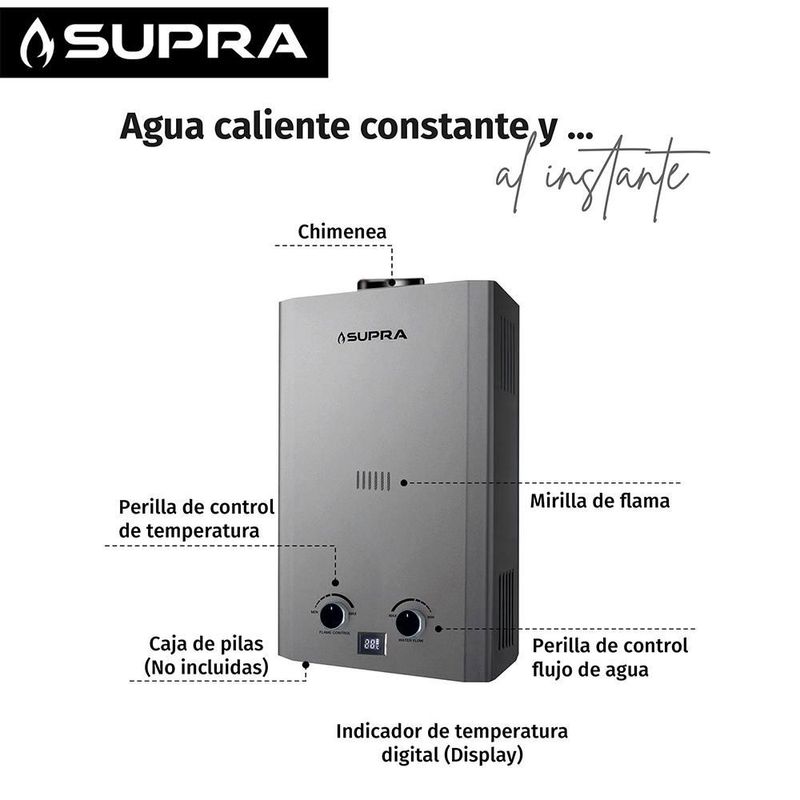 Calentador de agua SUPRA 16 L Gas L.P.