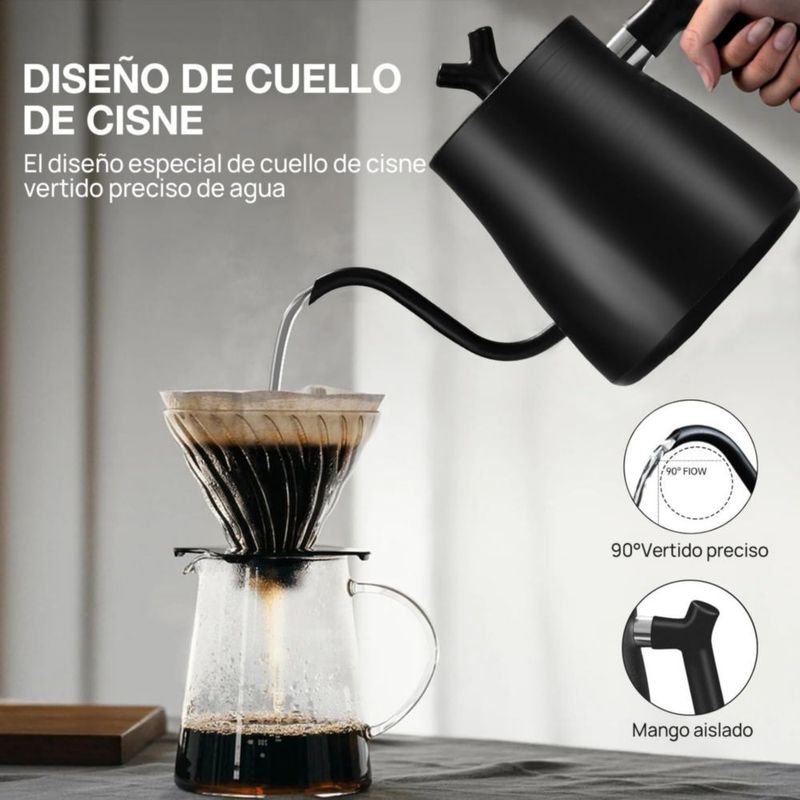 Tetera Eléctrica Cuello de Cisne de Acero Inoxidable, Hervidor de Agua Eléctrico de 7 Modos de Temperatura, Apagado Automático,