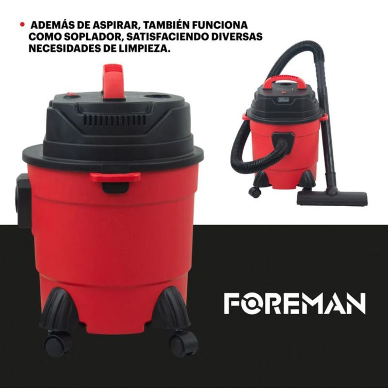 Aspiradora Industrial Sólido Líquido Soplado 15 Litros 1500w - Rojo/negro