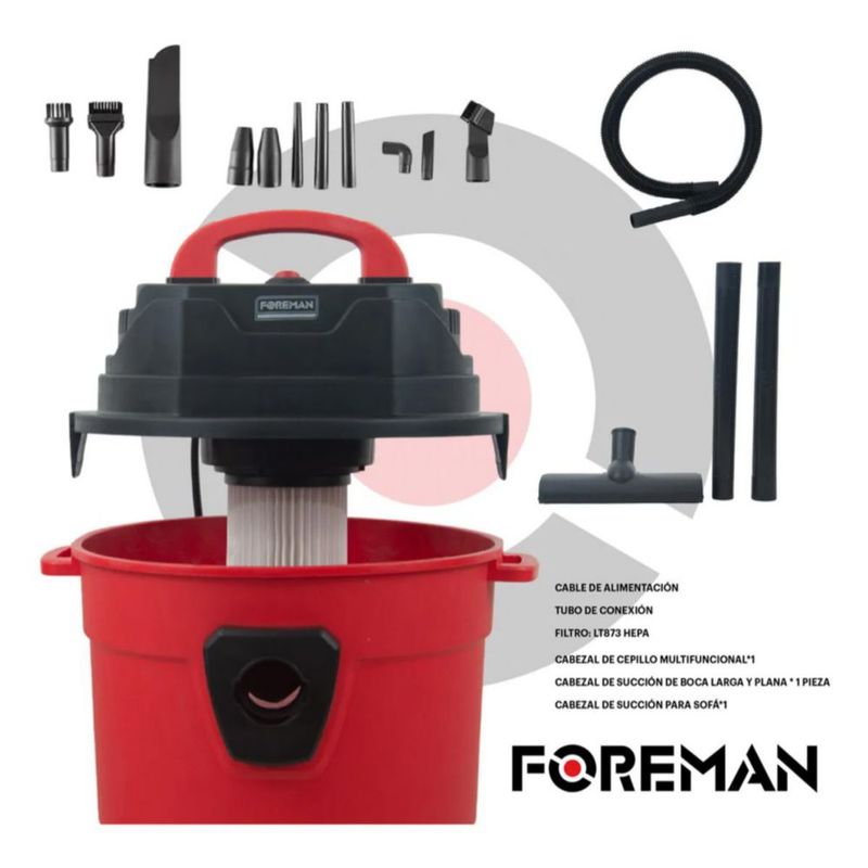 Aspiradora Industrial Sólido Líquido Soplado 15 Litros 1500w - Rojo/negro