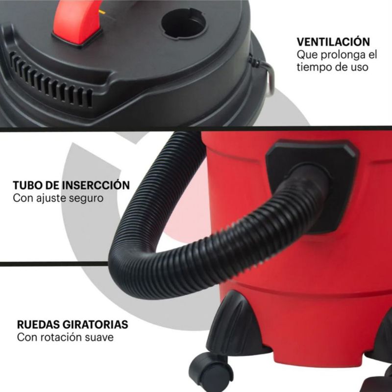 Aspiradora Industrial Sólido Líquido Soplado 15 Litros 1500w - Rojo/negro