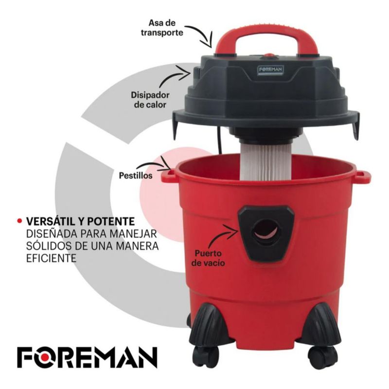 Aspiradora Industrial Sólido Líquido Soplado 15 Litros 1500w - Rojo/negro