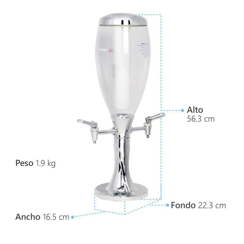 Dispensador de torre de cerveza y bebidas frías Hypermark Rich Beer 2 grifos 3 litros
