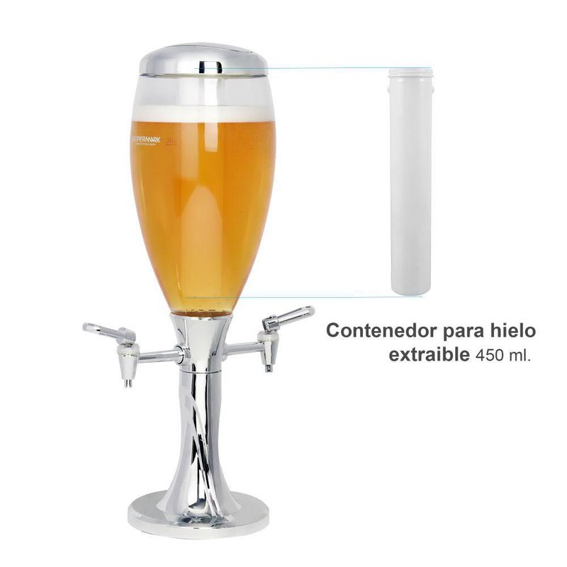 Dispensador de torre de cerveza y bebidas frías Hypermark Rich Beer 2 grifos 3 litros