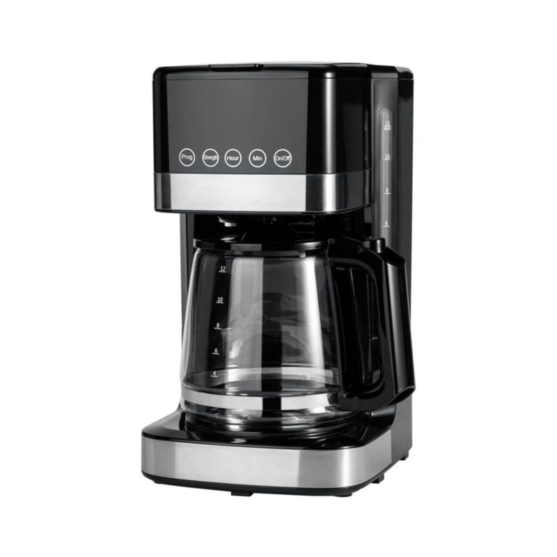 Cafetera de goteo programable Amazon Basics de 12 tazas, con jarra de vidrio (1,9 cuartos), apagado automático, pantalla táctil,
