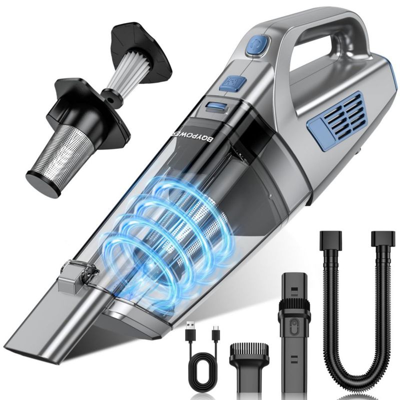 Aspiradora de mano inalámbrica BQYPOWER, potente succión de 16000 PA, recargable con múltiples accesorios, portátil, de alta pot
