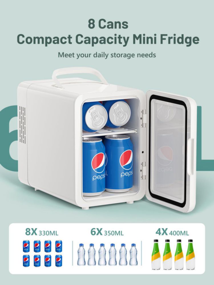 Mini refrigerador KEENSTAR, refrigerador pequeño de 6 litros/8 latas, 110 V CA/12 V CC, refrigerador y calentador para dormitori