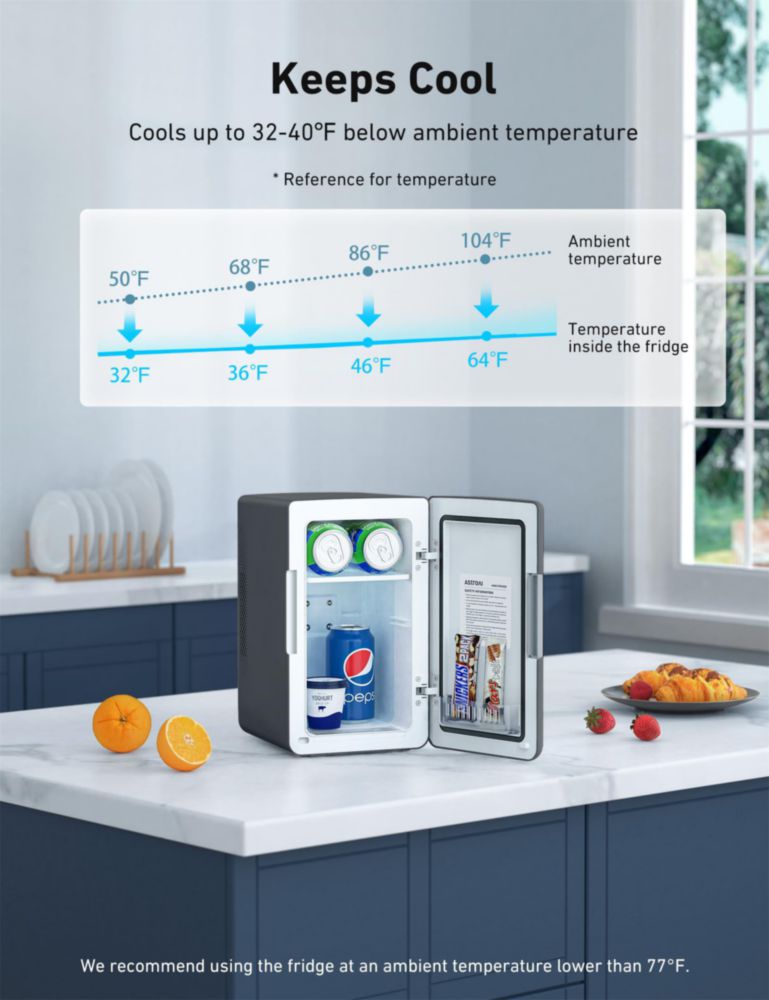 Mini refrigerador AstroAI de 2.0 generación, 6 litros/8 latas, para maquillaje y cuidado de la piel, 110 V CA/12 V CC, enfriador