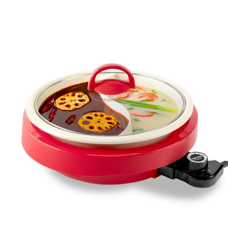 Olla eléctrica dividida AROMA® Shabu Shabu con revestimiento cerámico libre de PFAS (2.5 cuartos)