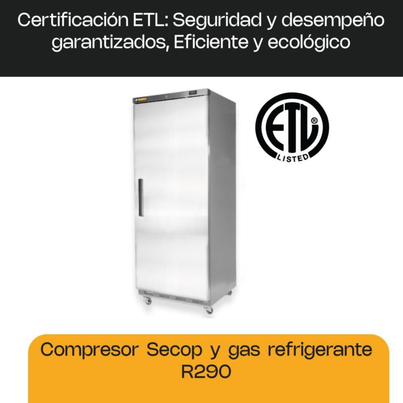 CONSERVADOR RHINO CONVESOL-23 | Conservador Vertical de Congelados | 23 Pies Cúbicos | 1 Puerta Sólida | Acero Inoxidable | Restaurante Bar Hotel