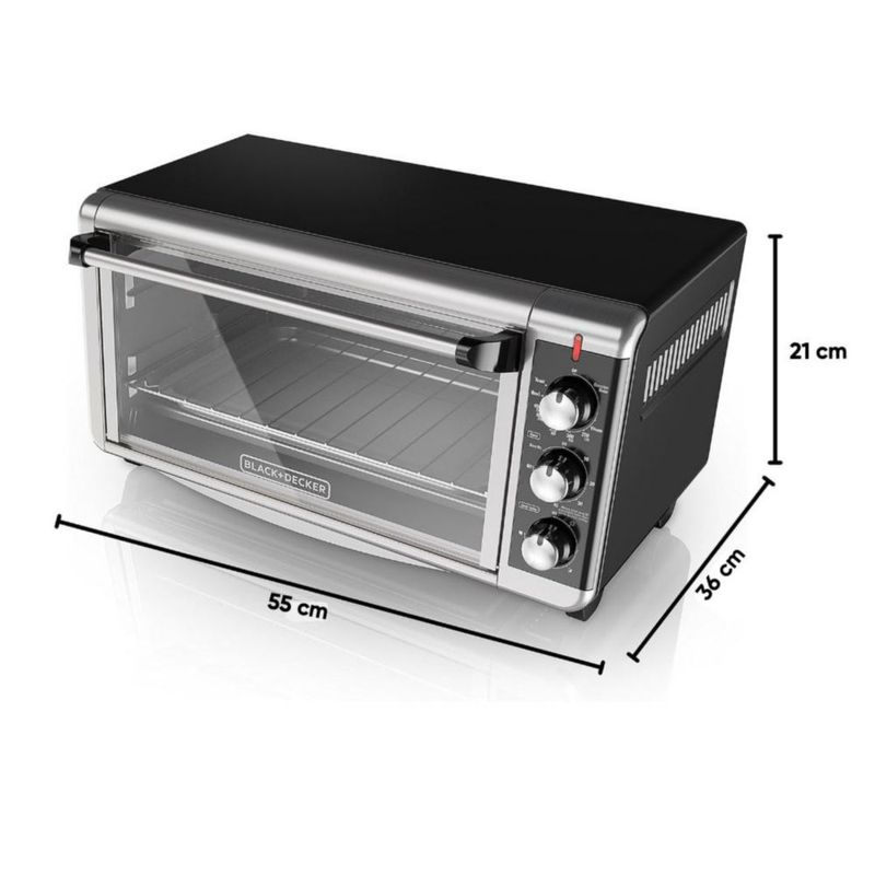Horno Eléctrico BLACK+DECKER TO3250XSB - Horno Eléctrico con Sistema de Convección con Interior Extra Amplio. Hornea, tuesta, recalienta y más