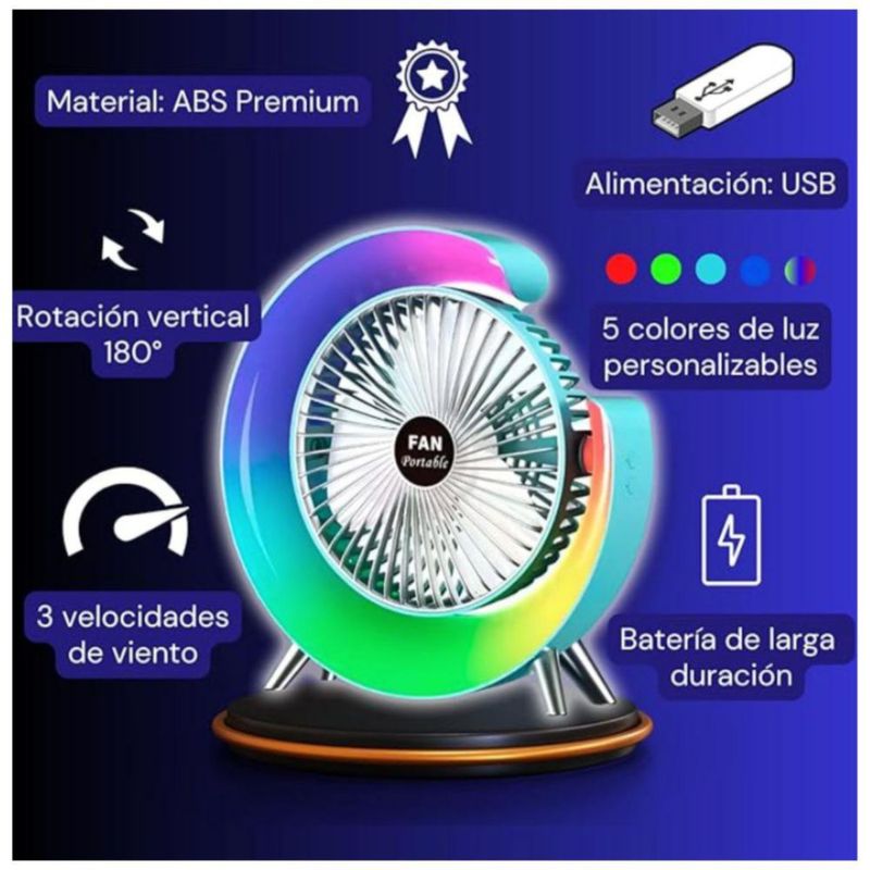 Ventilador Inalámbrico con lámpara luces led Color Azul