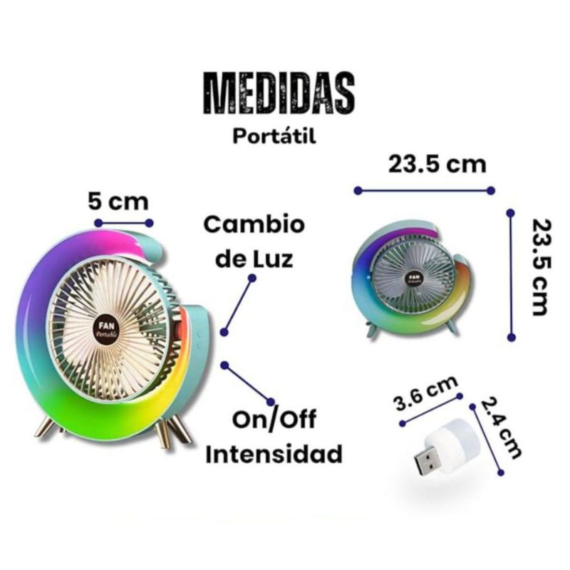 Ventilador Inalámbrico con lámpara luces led Color Azul