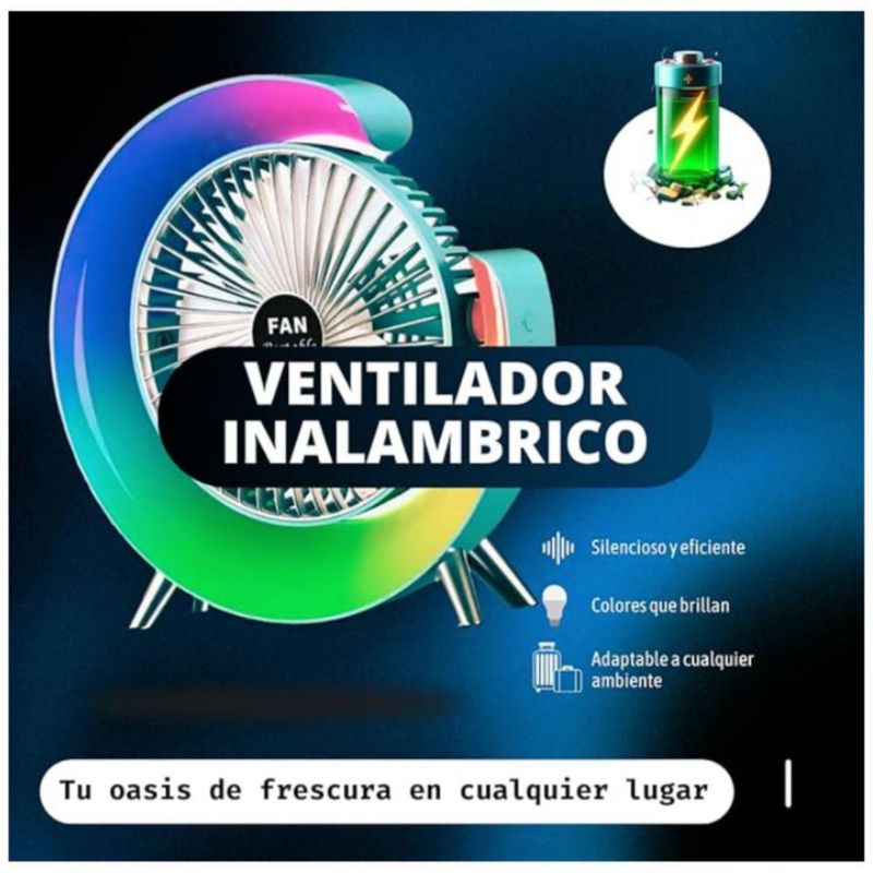 Ventilador Inalámbrico con lámpara luces led Color Azul