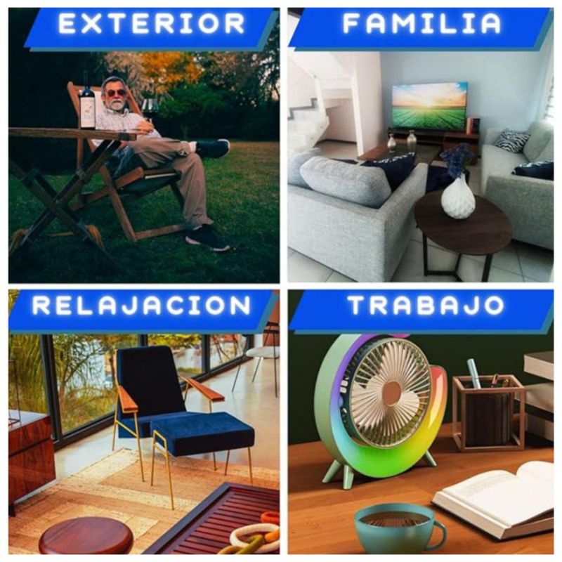 Ventilador Inalámbrico con lámpara luces led Color Azul
